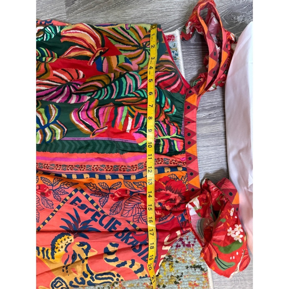 Farm Rio for Anthropologie Mosaic Print Ruffled Sleeve Midi Dress Tropical XL - Picture 8 of 8